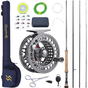 Sougayilang Fly Fishing Rod and Reel Combo, 4 Pieces Ultra Lightweight Portable Fly Rod and CNC Machined Aluminum Alloy Reel Complete Starter Package with Rod Bag(Fly Fishing Combo #8)