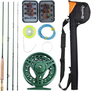 Sougayilang Saltwater Freshwater Fly Fishing Rod with Reel Combo Kit(D-Green Kits with Bag)