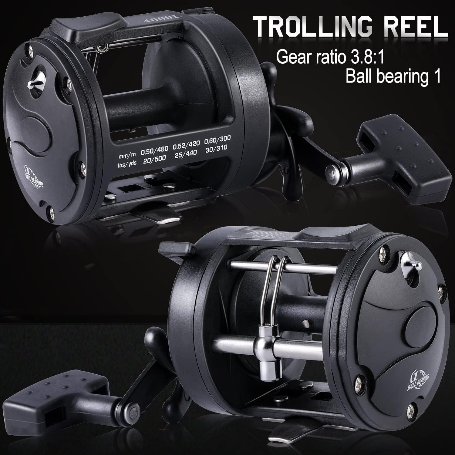 image:imageSougayilang Round Baitcasting Fishing ReelSaltwater Inshore Surf Trolling ReelConventional Reel for CatfishMuskyBassPikeSalmonSteelheadStriper and Inshore Saltwater Fishing Reelblackleft handle