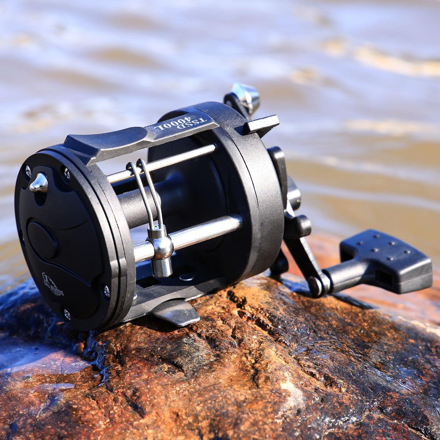image:imageSougayilang Round Baitcasting Fishing ReelSaltwater Inshore Surf Trolling ReelConventional Reel for CatfishMuskyBassPikeSalmonSteelheadStriper and Inshore Saltwater Fishing Reelblackleft handle