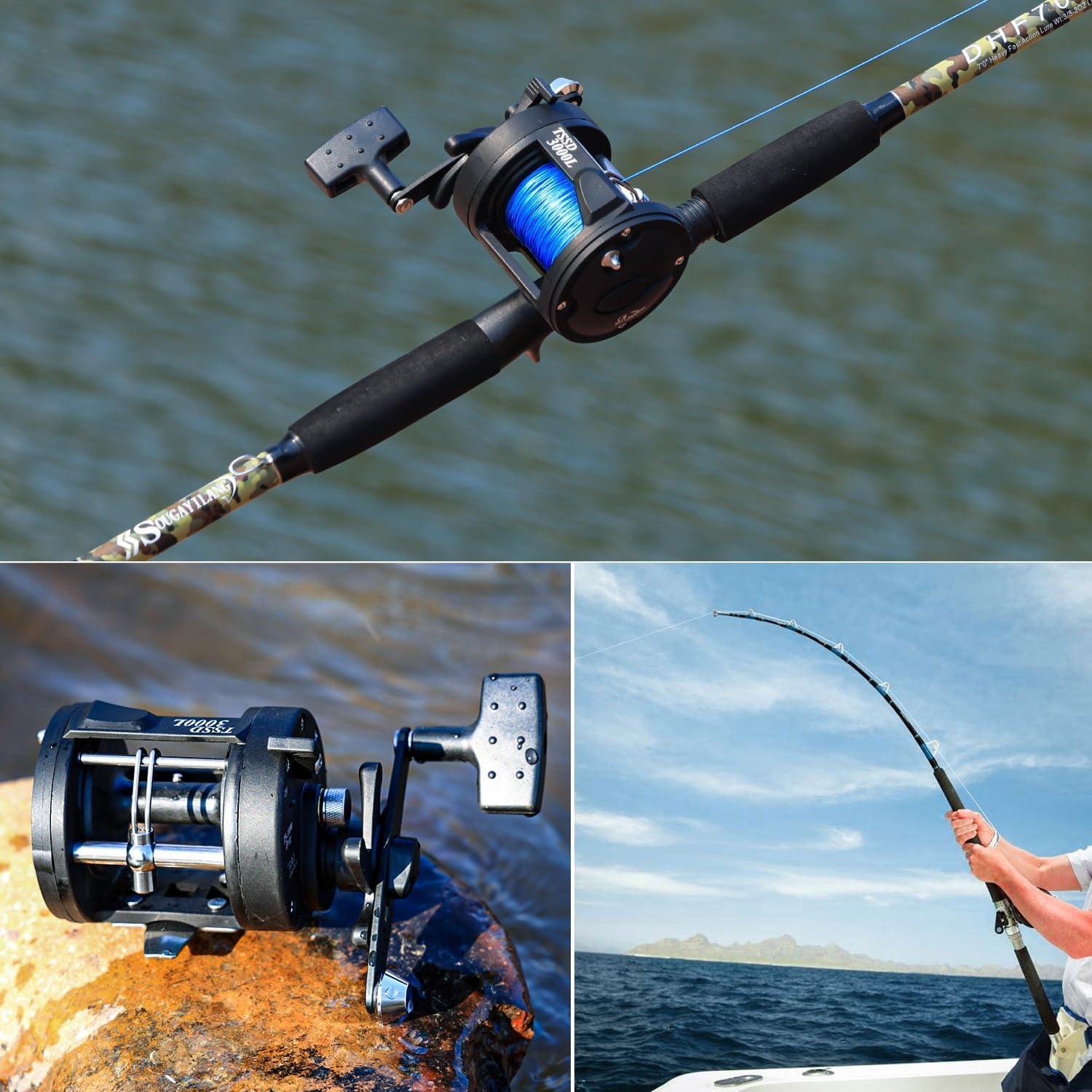image:imageSougayilang Round Baitcasting Fishing ReelSaltwater Inshore Surf Trolling ReelConventional Reel for CatfishMuskyBassPikeSalmonSteelheadStriper and Inshore Saltwater Fishing Reelblackleft handle