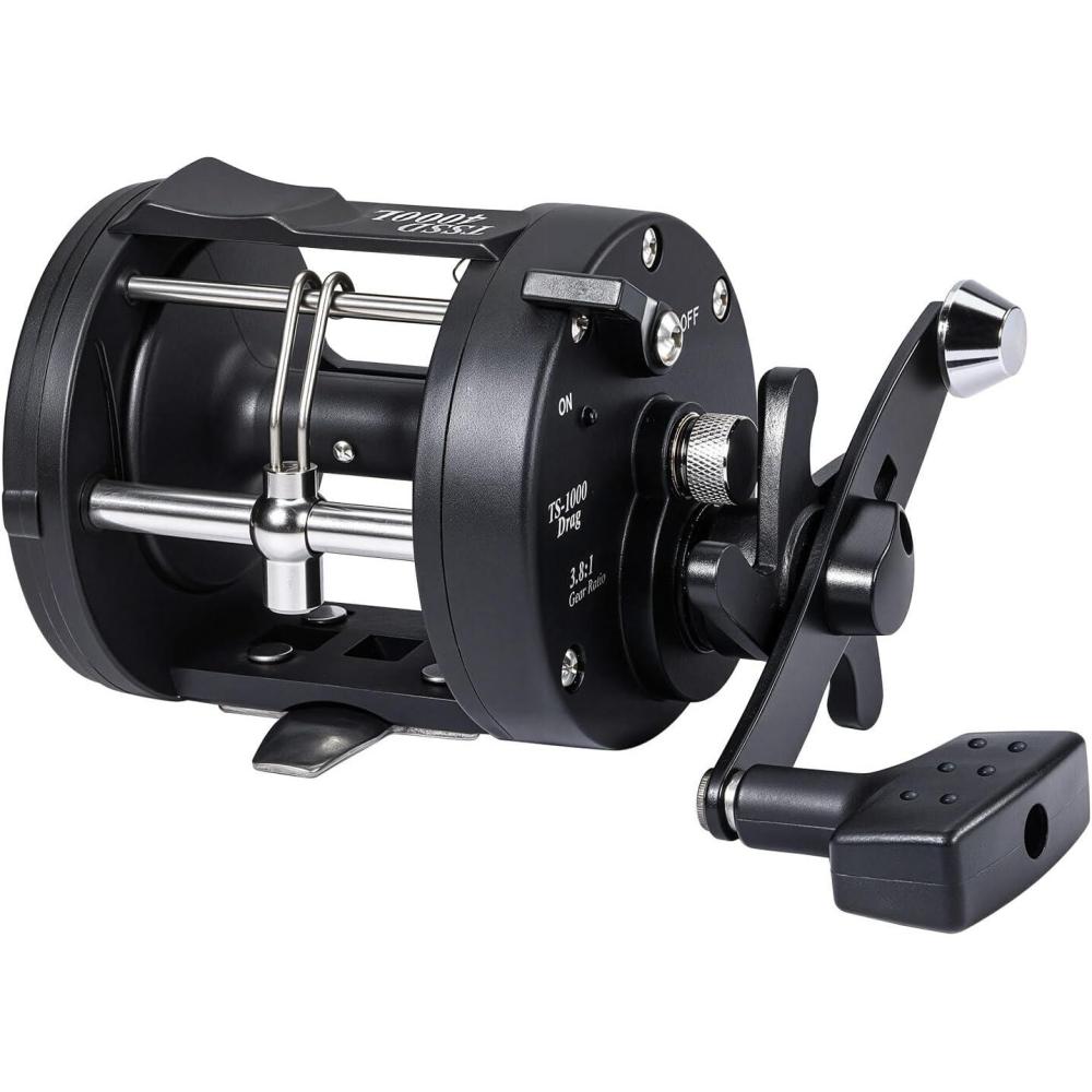 image:imageSougayilang Round Baitcasting Fishing ReelSaltwater Inshore Surf Trolling ReelConventional Reel for CatfishMuskyBassPikeSalmonSteelheadStriper and Inshore Saltwater Fishing Reelblackleft handle
